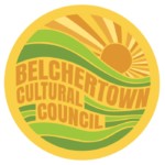 circular logo of a sun over hills, "belchertown cultural council"