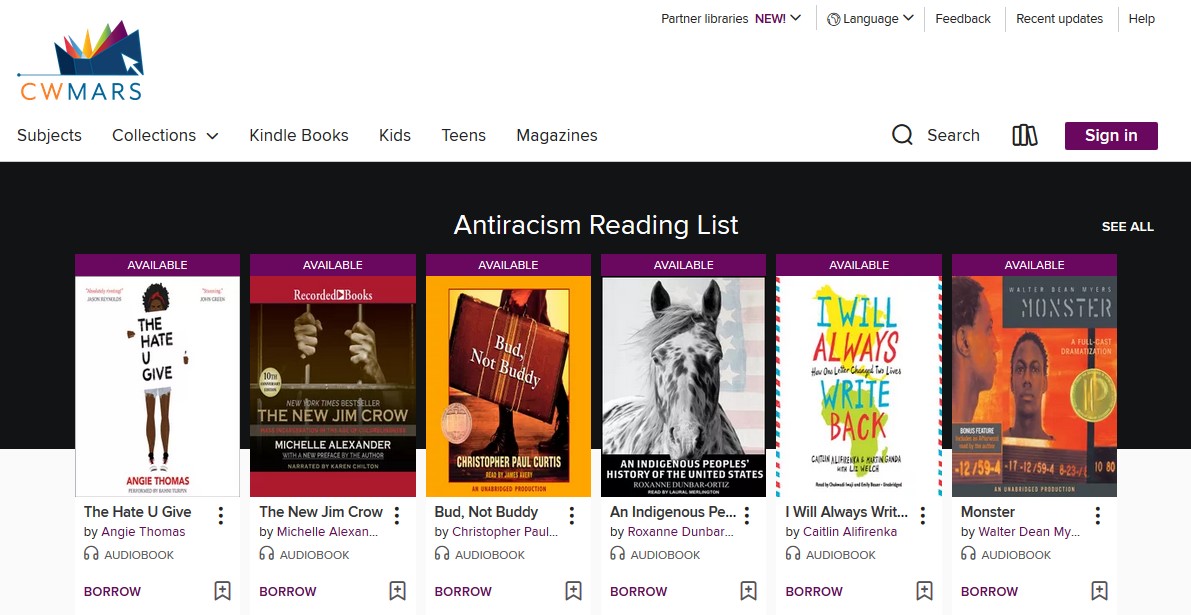 img: preview of ebook collection displaying a list of book titles and the title "antiracism reading list"